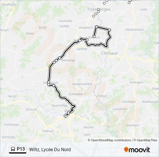 Plan de la ligne P13 de bus