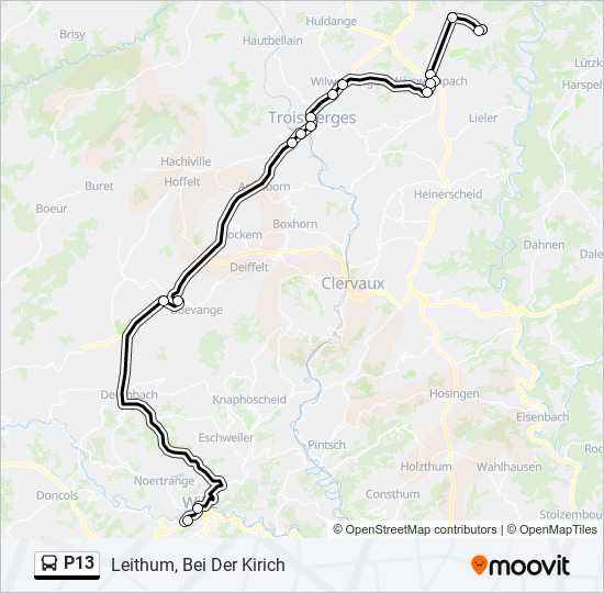 Plan de la ligne P13 de bus