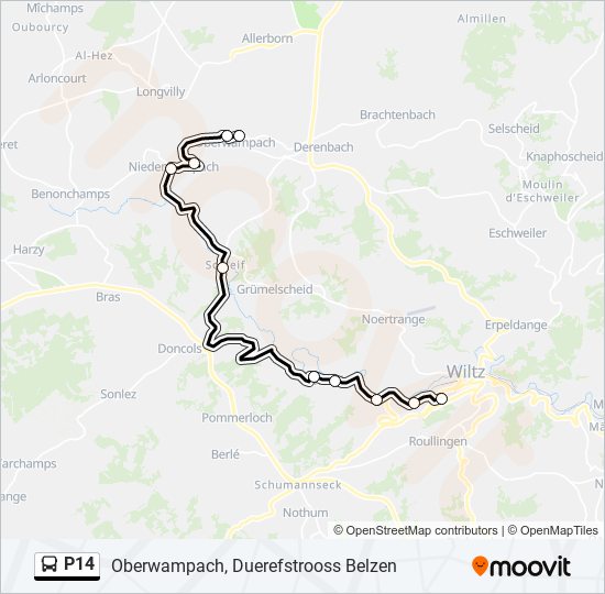 Plan de la ligne P14 de bus