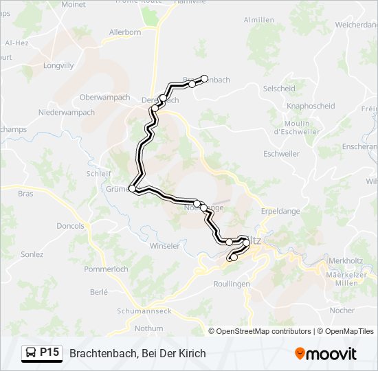 Plan de la ligne P15 de bus