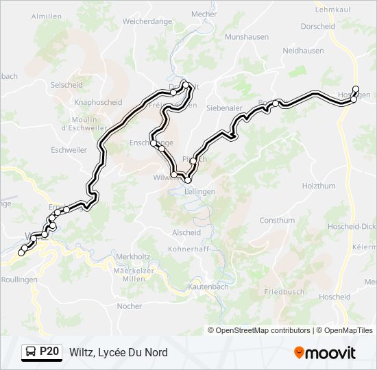 Plan de la ligne P20 de bus