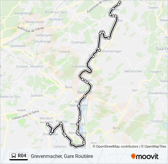 Plan de la ligne R04 de bus