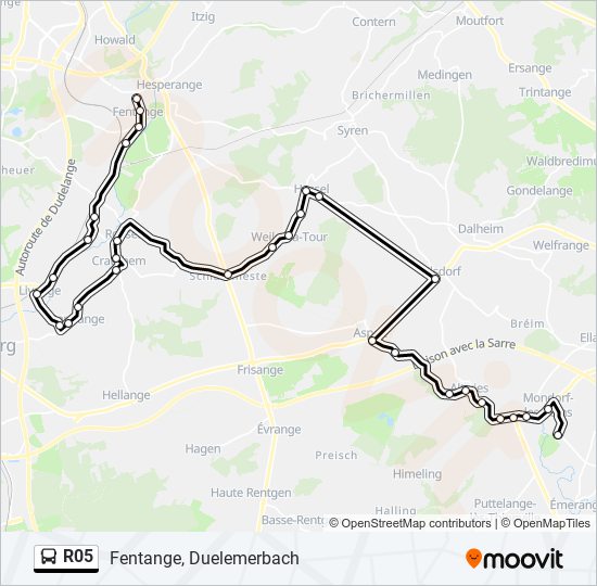 Plan de la ligne R05 de bus