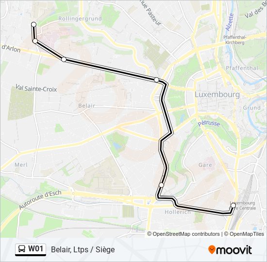 Plan de la ligne W01 de bus