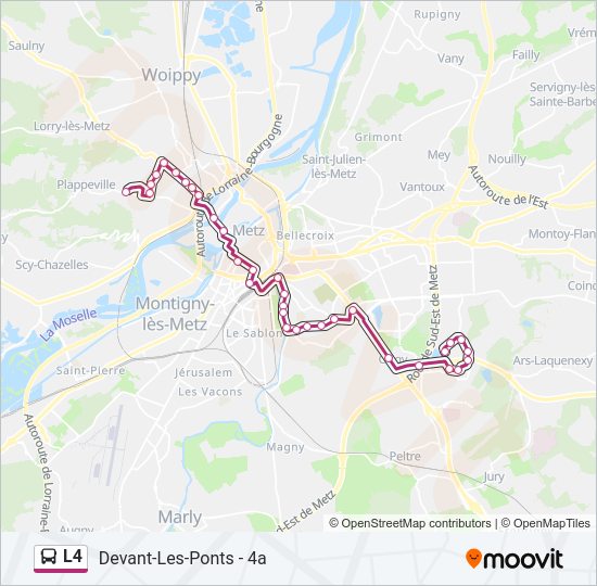 Plan de la ligne L4 de bus