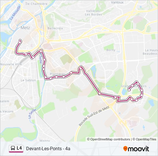 Plan de la ligne L4 de bus