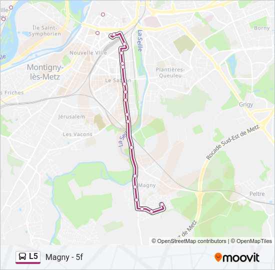 Plan de la ligne L5 de bus