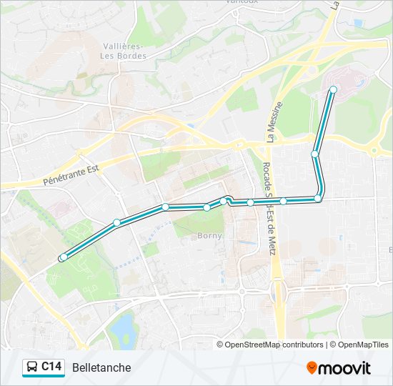 Plan de la ligne C14 de bus