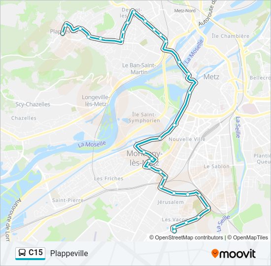 Plan de la ligne C15 de bus