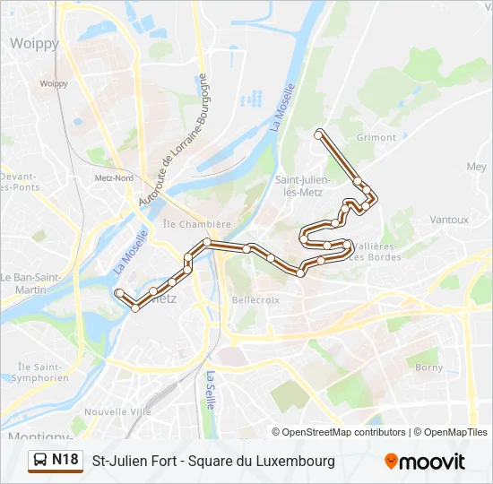 N18 Bus Line Map