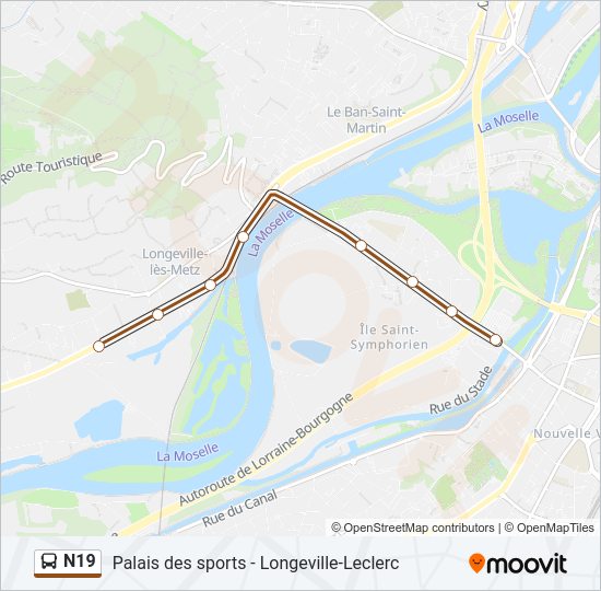 Mapa de N19 de autobús