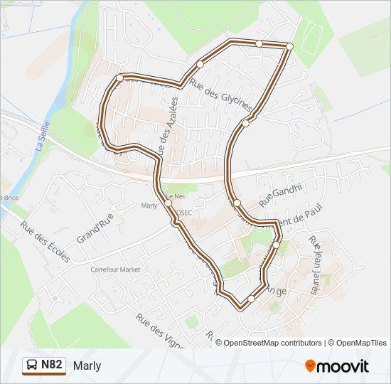 Mapa de N82 de autobús