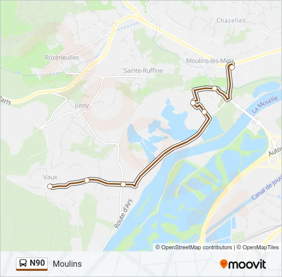 N90 Bus Line Map