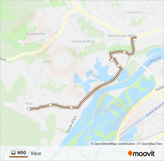 N90 Bus Line Map