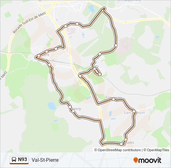 N93 bus Line Map