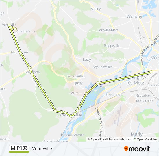 Plan de la ligne P103 de bus