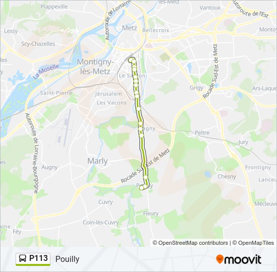 Plan de la ligne P113 de bus