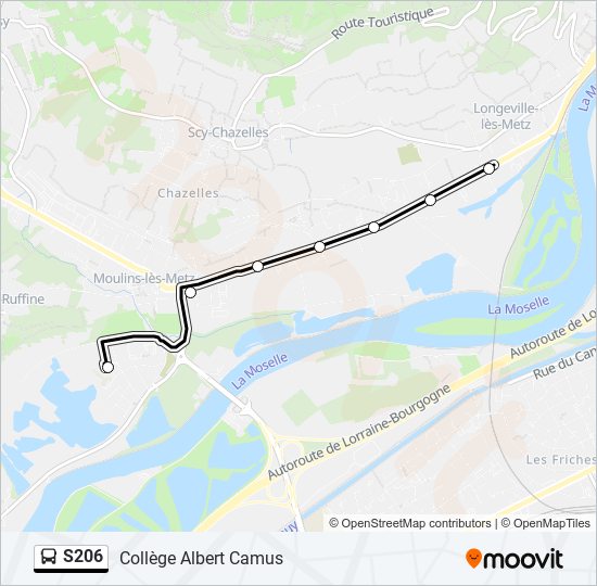 Plan de la ligne S206 de bus