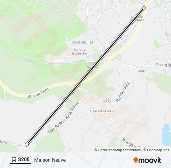 Plan de la ligne S208 de bus