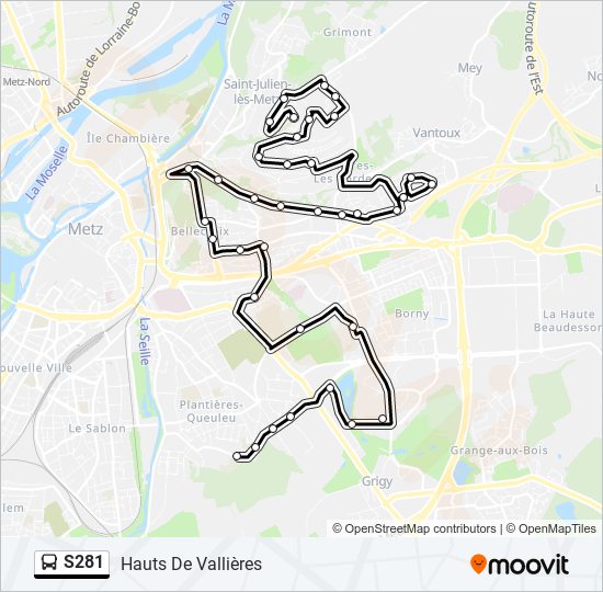 Plan de la ligne S281 de bus