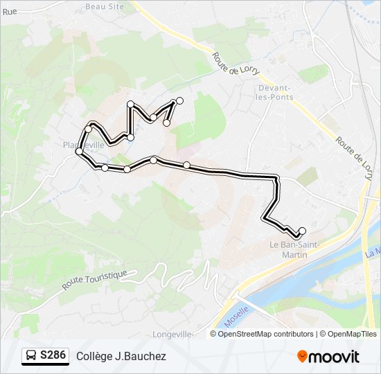 Plan de la ligne S286 de bus