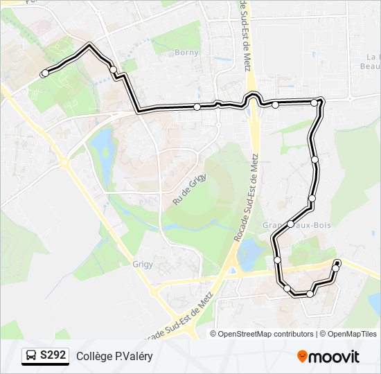 Plan de la ligne S292 de bus