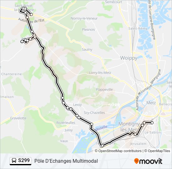 Plan de la ligne S299 de bus