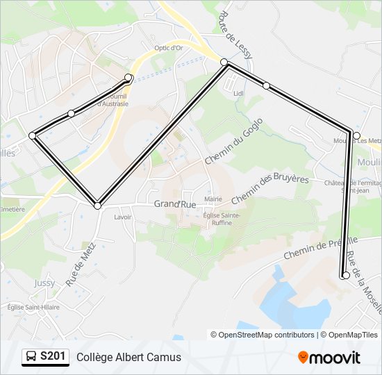 Plan de la ligne S201 de bus