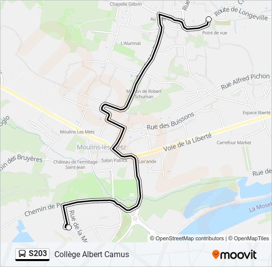 Plan de la ligne S203 de bus