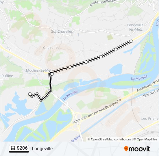 Plan de la ligne S206 de bus