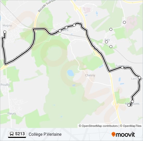 Plan de la ligne S213 de bus