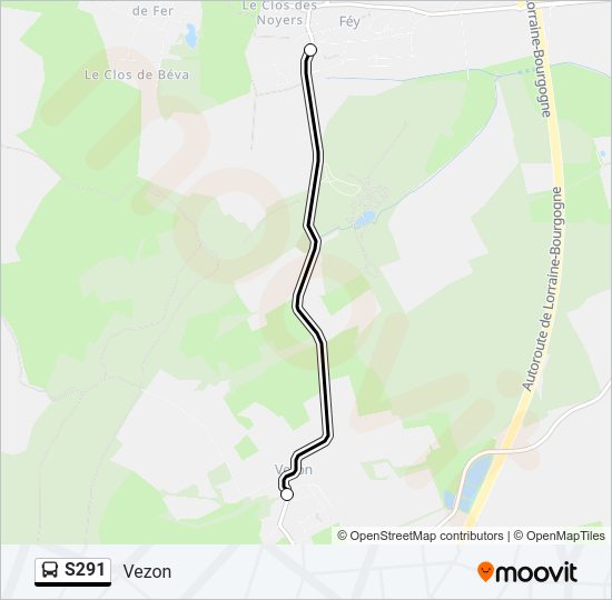 Plan de la ligne S291 de bus