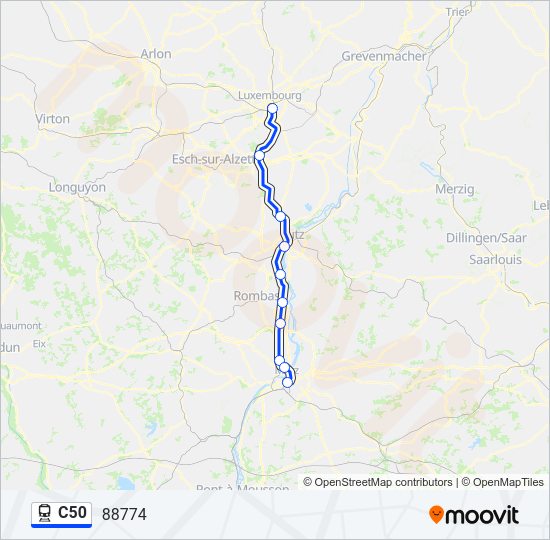 Plan de la ligne C50 de train