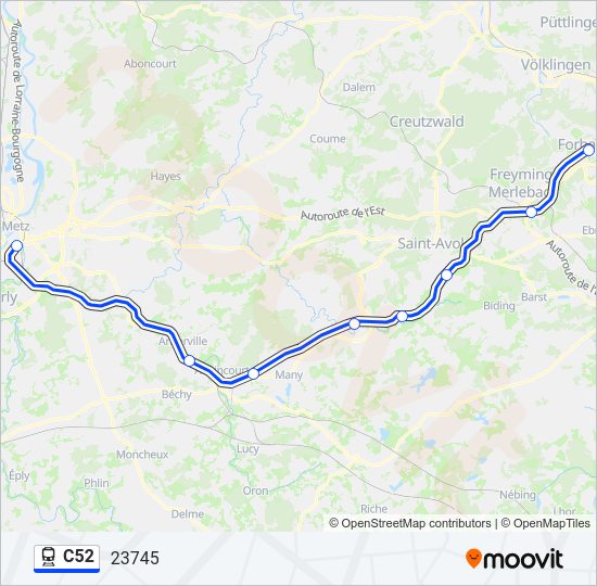 Plan de la ligne C52 de train