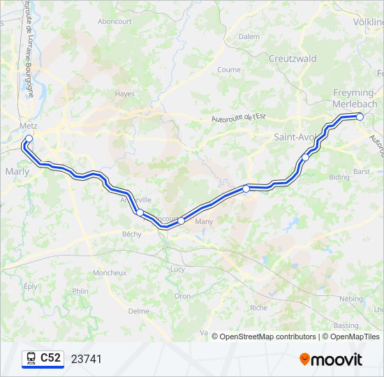 Plan de la ligne C52 de train