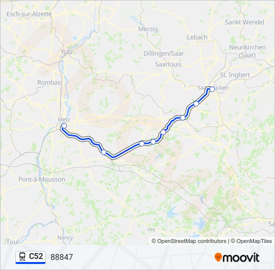 Plan de la ligne C52 de train