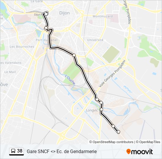 Plan de la ligne 38 de bus