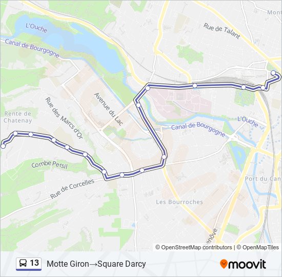 Plan de la ligne 13 de bus
