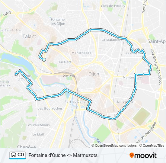 Plan de la ligne CO de bus