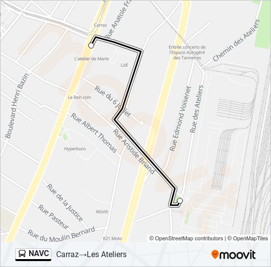 Plan de la ligne NAVC de bus