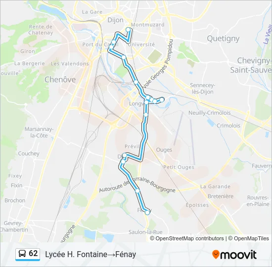 Plan de la ligne 62 de bus