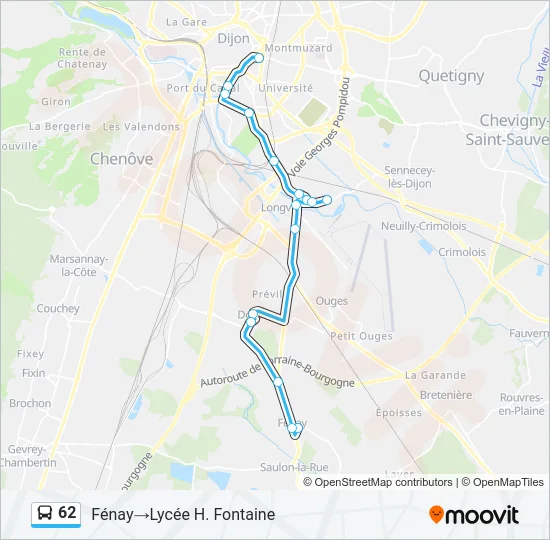 Plan de la ligne 62 de bus