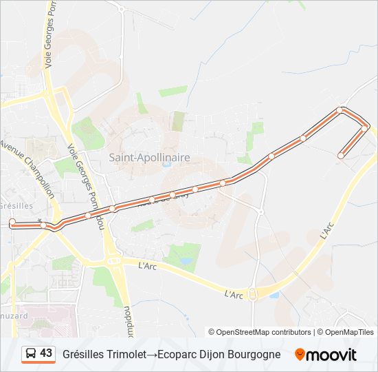 Plan de la ligne 43 de bus