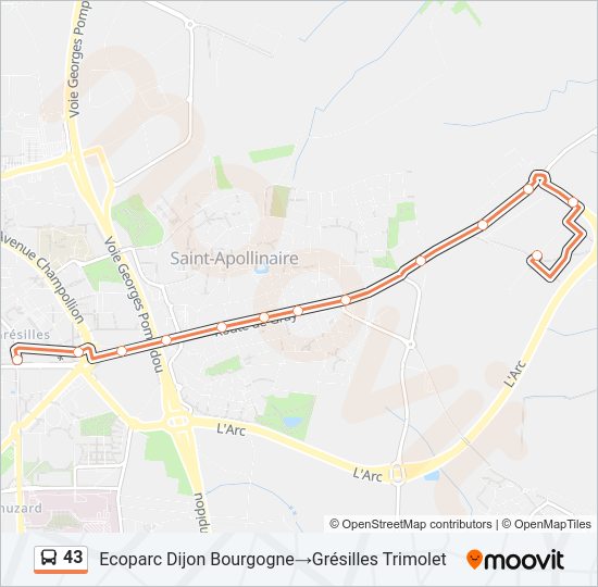 Plan de la ligne 43 de bus