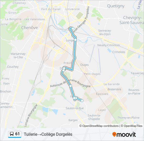 Plan de la ligne 61 de bus