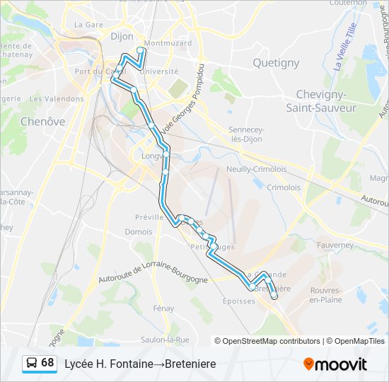 Plan de la ligne 68 de bus