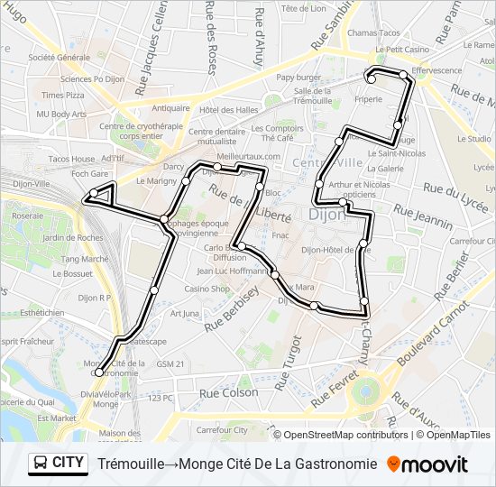 Plan de la ligne CITY de bus