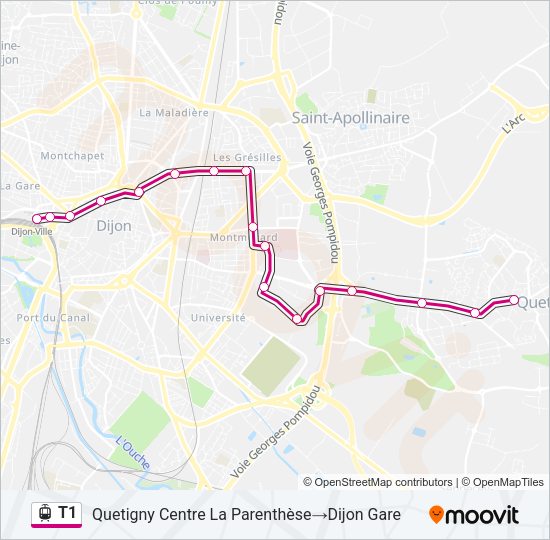 Plan de la ligne T1 de tram