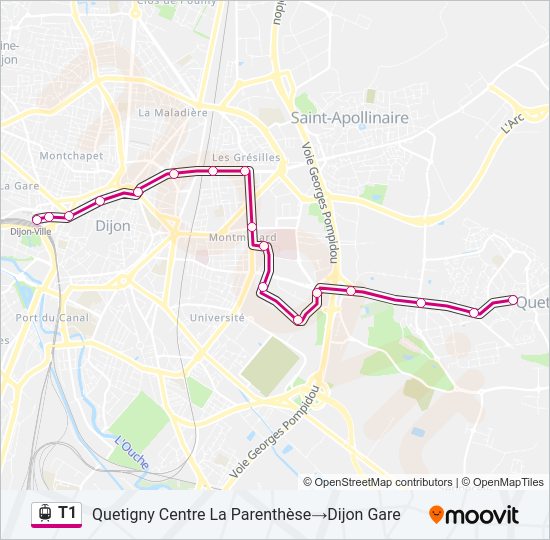 Plan de la ligne T1 de tram