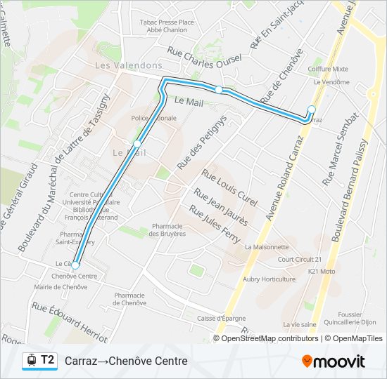 Plan de la ligne T2 de tram